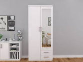 True living 2 Door Fitted White wardrobe Laminated Finish & PU Finish with Drawers (3 Ft*2 Ft*8 Ft)